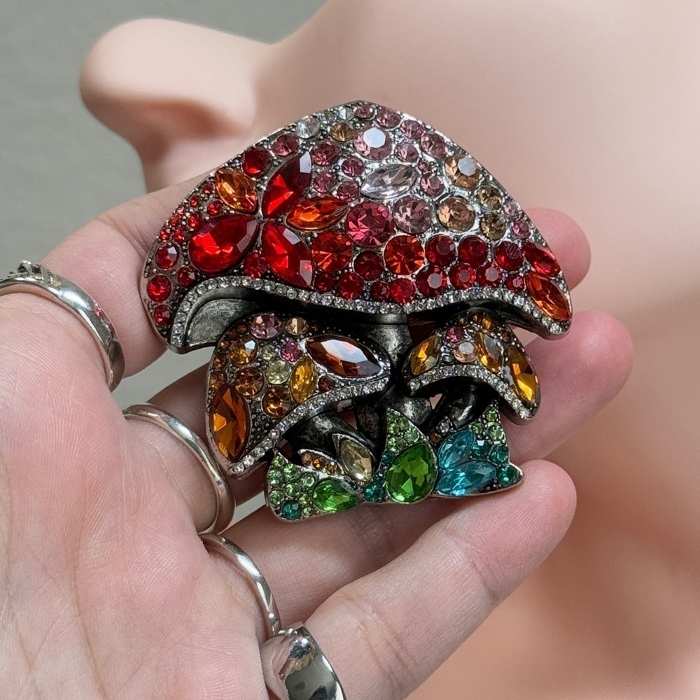 Colorful Rhinestone Mushroom Brooch Pin (A) - Picture 5 of 12